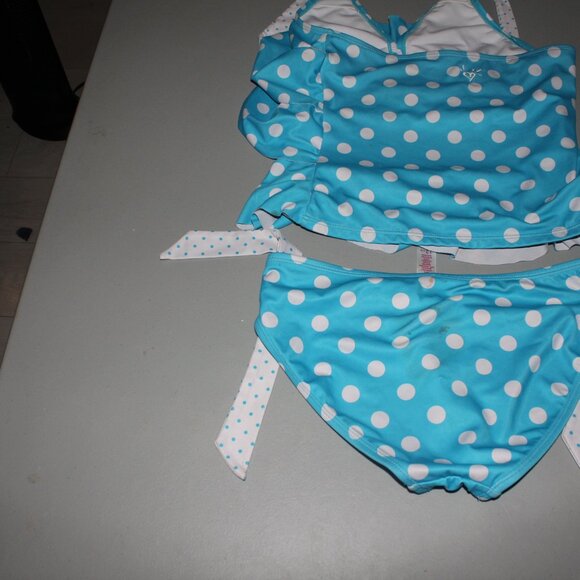 Blue & White 2 Pcs Justice Tankini Swimsuit Size 12 1/2 - Picture 5 of 11